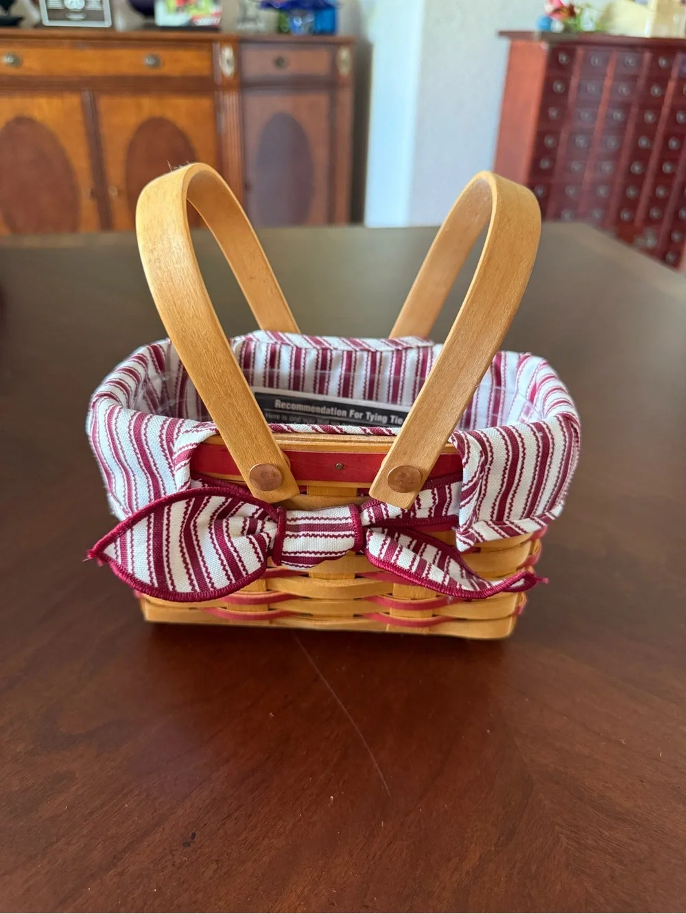 Striped Red and White Longerberger Basket with Bow Accent